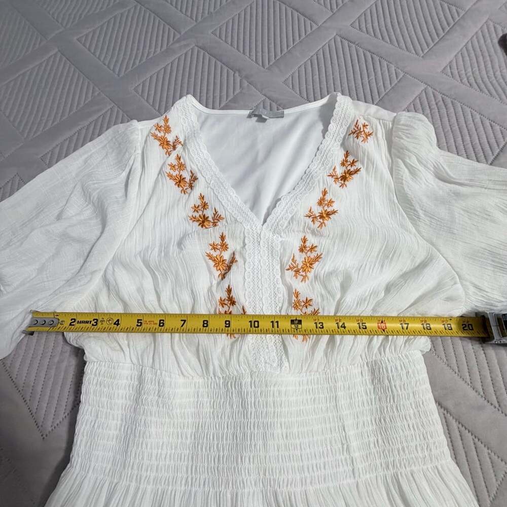 J Gee Embroidered Dress Size 2X White V-Neck Short Sleeve Maxi Boho, Cottagecore - Picture 6 of 8